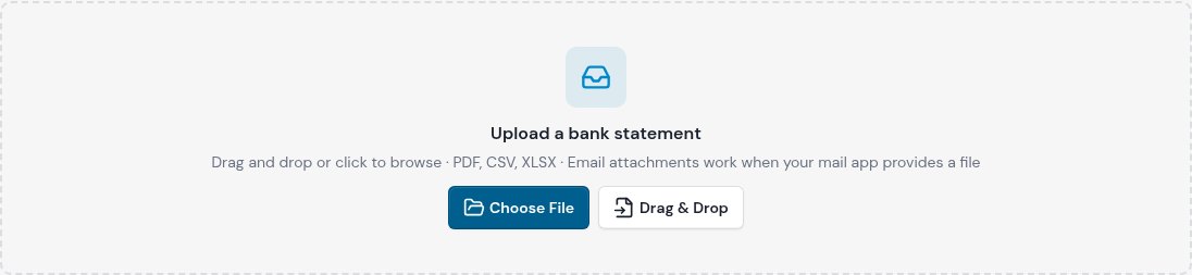 Upload Statement file drop area with Choose File and Drag and Drop controls